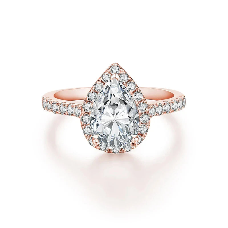 MINTYBOX Pear Cut 2.0CT Luxury Moissanite Ring Solid 925 Sliver 18K Gold Plated Engagement Halo Ring for Women Fine Jewelry Gift