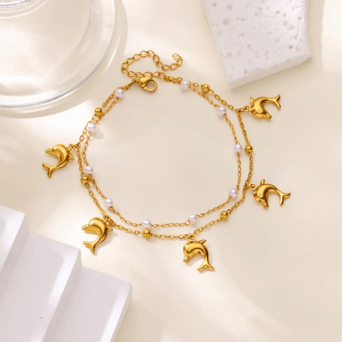 Stainless Steel Imitation Pearl Anklets for Women Gold Color Chain Ankle Bracelet Anklet Summer Beach Jewelry Accessories Gift