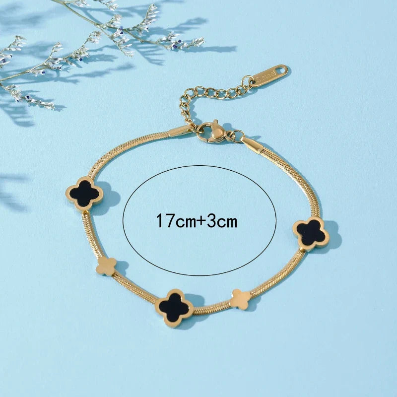 Europe And The United States Trend Fashion Simple Leaf Bracelet Women's Black Clover Bracelet Versatile Jewelry