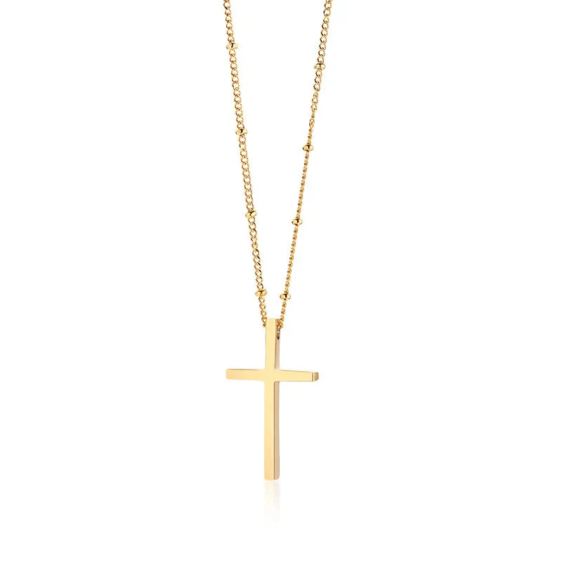 Danity Cubic Zirconia Cross Pendant Necklace for Women, Stainles Steel Chain Adjustable
