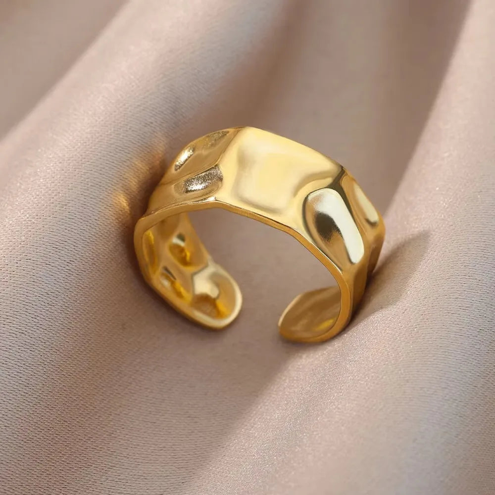 Stainless Steel Minimalist Texture Open Rings For Women Gold Color Wedding Aesthetic Ring Trendy Korean Style Accessories anillo