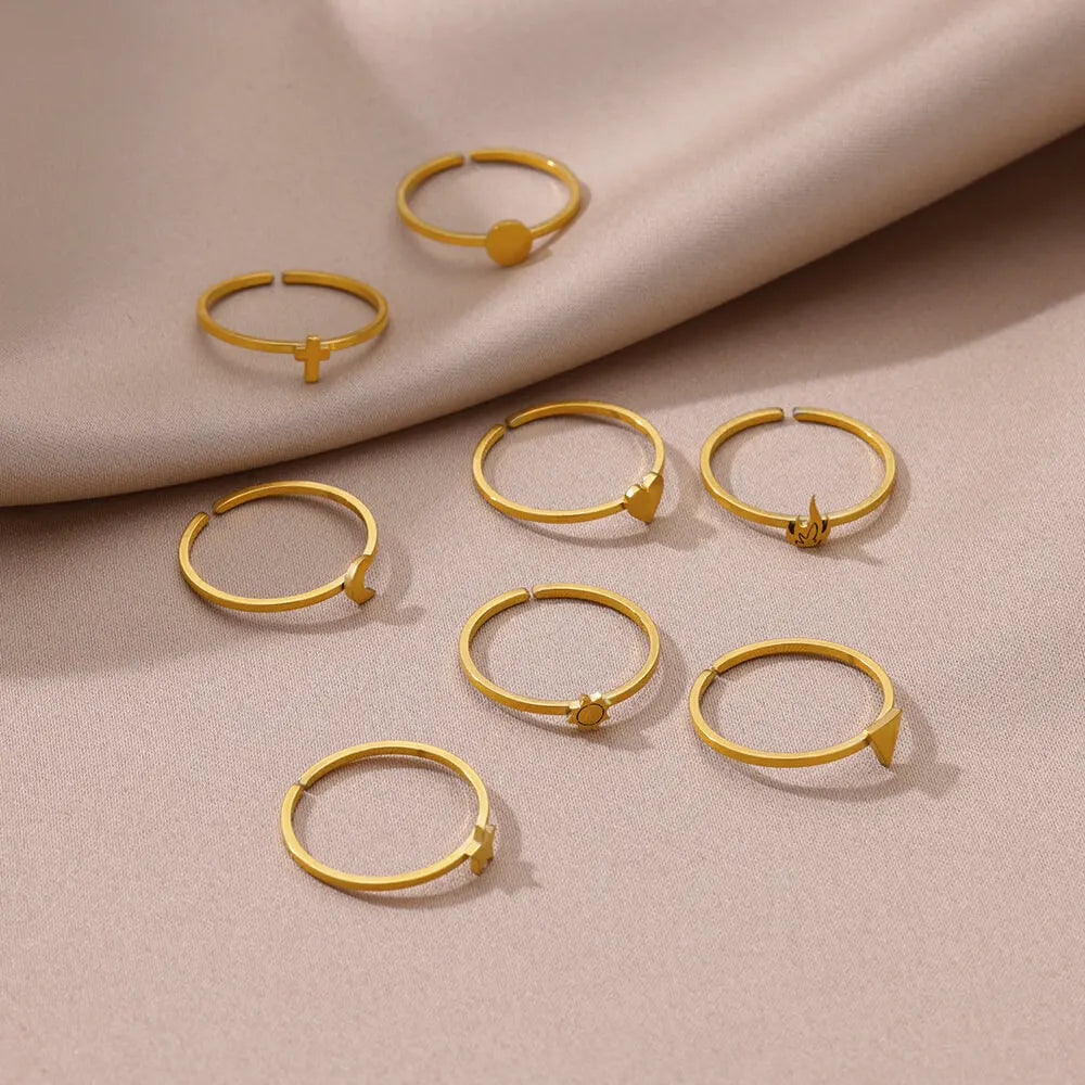 Stainless Steel Small Heart Rings For Women Vintage Gold Color Cross Openning Geometric Ring Fashion Wedding Jewerly Gift 2024