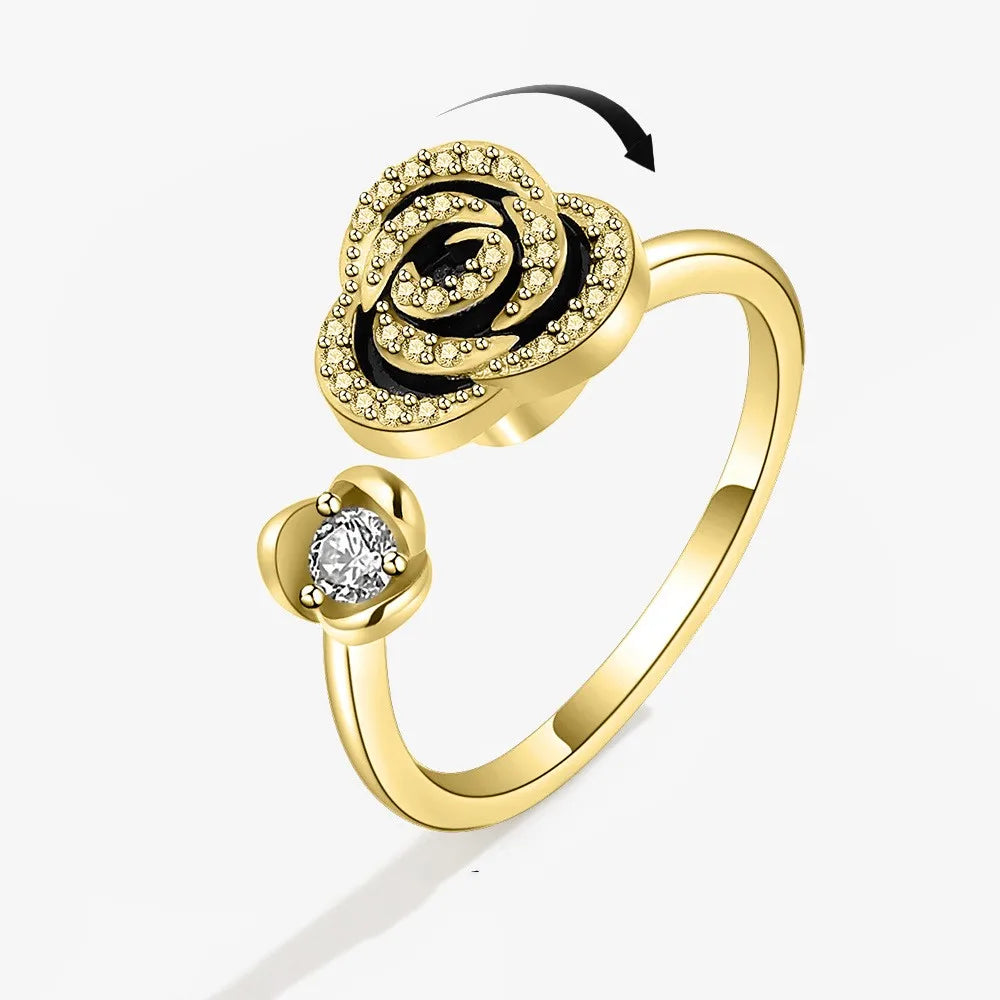 SMJEL Fidget Spinner Ring Anxiety for Women Multiple Crystal Flower Eye Butterfly Animal Ring Rotate Anti Stress Wedding Jewerly