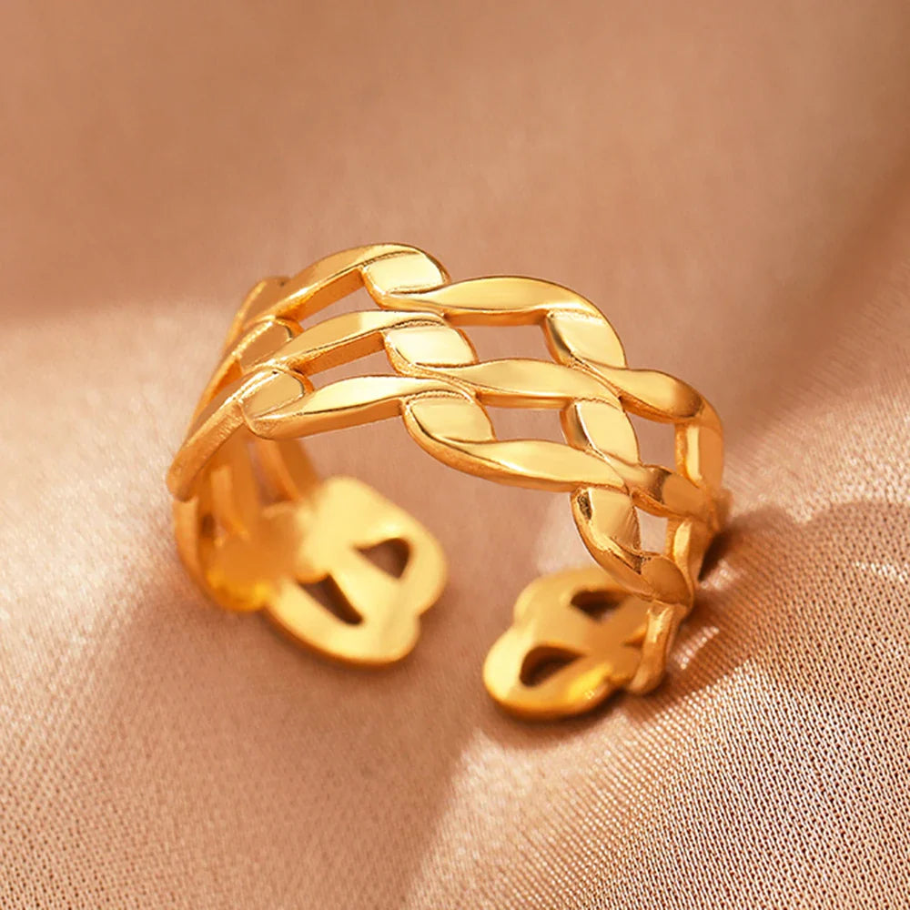 Stainless Steel Rings Vintage Exquisite Hollow Adjustable Open Statement Rings Light Luxury Fashion Rings For Women Jewelry New