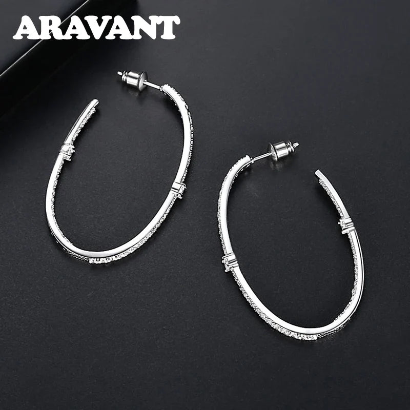 Aravant 925 Silver 48mm Zircon Hoop Earrings For Women Girls Fashion Jewelry