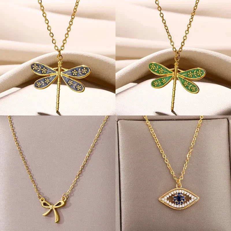 Stainless Steel Dragonfly Necklaces For Women 18K Gold Plated DragonflyPendants Choker  Insect Jewelry Gift