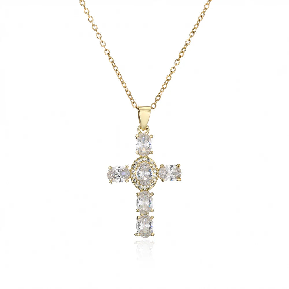 NEWBUY Classic Design Cross Pendant Necklace For Women 2026 Hot Sale Luxury AAA Cubic Zirconia Crystal Christian Jewelry Gift