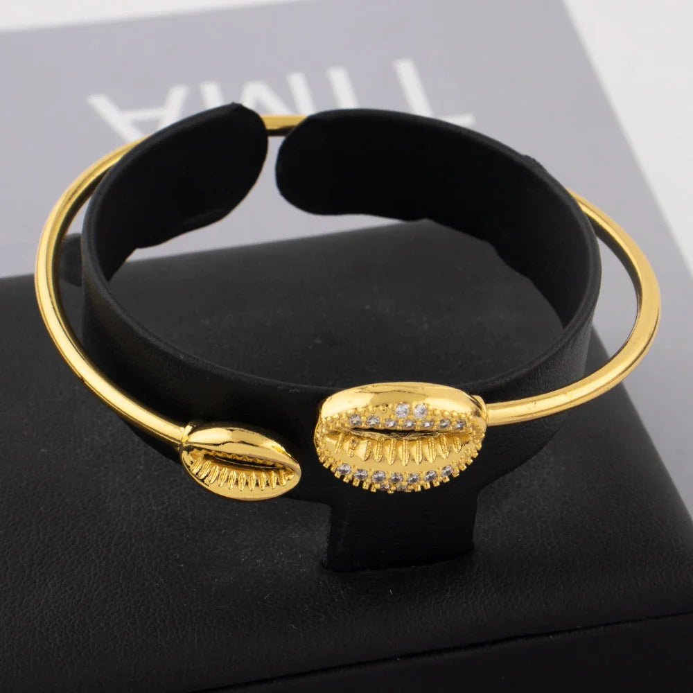 Ocean Shell Bracelet Rings Colorfast Stain-Free Jewelry 18K Gold Color Map of Africa Jewelry Accessories Anniversary Gifts