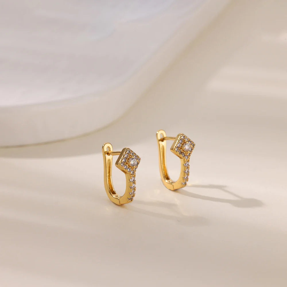 Cubic Zirconia Hoop Earrings For Women Luxury Crystal Zircon Gold Color Stainless Steel Earring Jewelry Wedding Party Gift