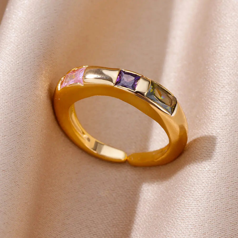 Zircon Square Finger Rings for Women Gold Color Irregular Stainless Steel Ring Engaement Wedding Aesthetic Jewelry Girls Gift