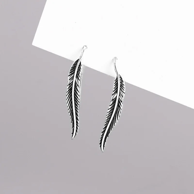 VENTFILLE 925 Sterling Silver Asymmetric Feather Earrings White Moonstone Pendant Earrings Ladies Gifts Handmade Jewelry