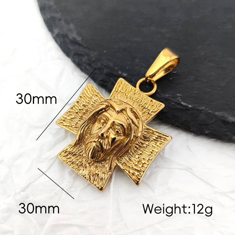 18K Gold Plated Jesus Face Cross Pendant Necklace Religious Charm for Men Women Faith-Inspired Jewelry Christian Gift