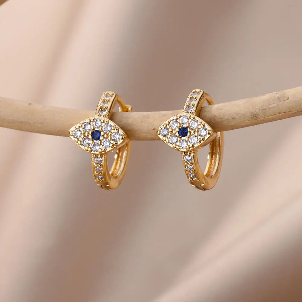 New in Zircon Evil Eye Earrings For Women Gold Color Stainelss Steel Earring Wedding Aesthetic Vintage Jewelry Gift brincos
