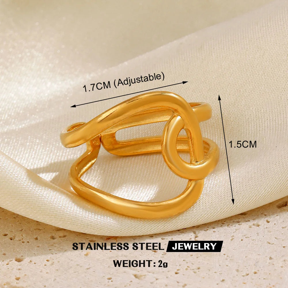 1Pc Stainless Steel Gold Color Rings For Women Waterproof Geometric Open Finger Ring Girls Fashion Daily Jewelry Accessories
