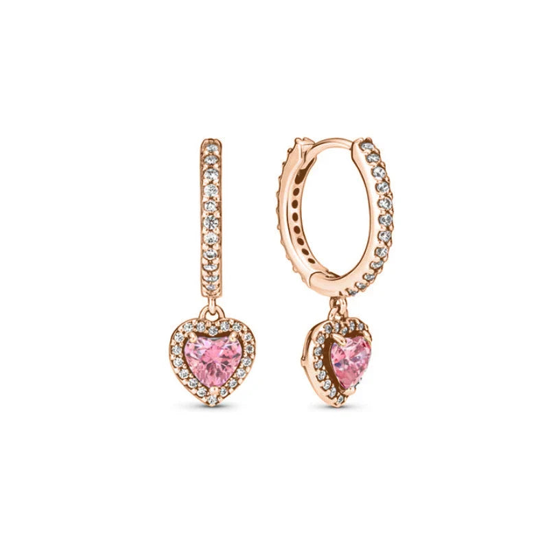 New S925 Silver Heart Stone Stud Earrings Suitable for Valentine's Day, Mother's Day, Anniversary Gift DIY Charm Jewelry