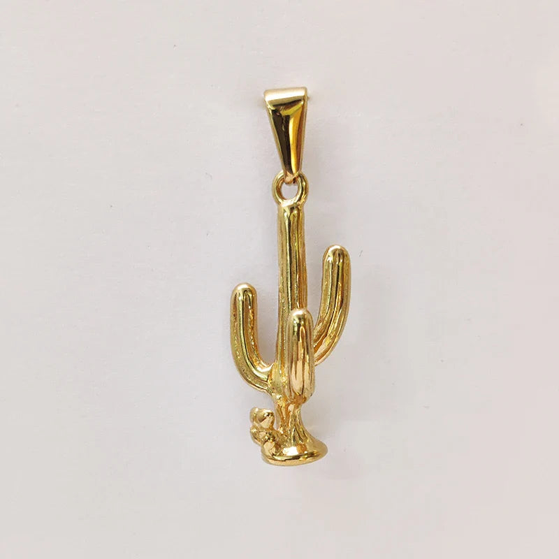 Trendy Gold - Plated Stainless Steel Cactus Pendant Necklace for Men & Women - Non - Fading, Ideal Gift, Fashion Jewelry