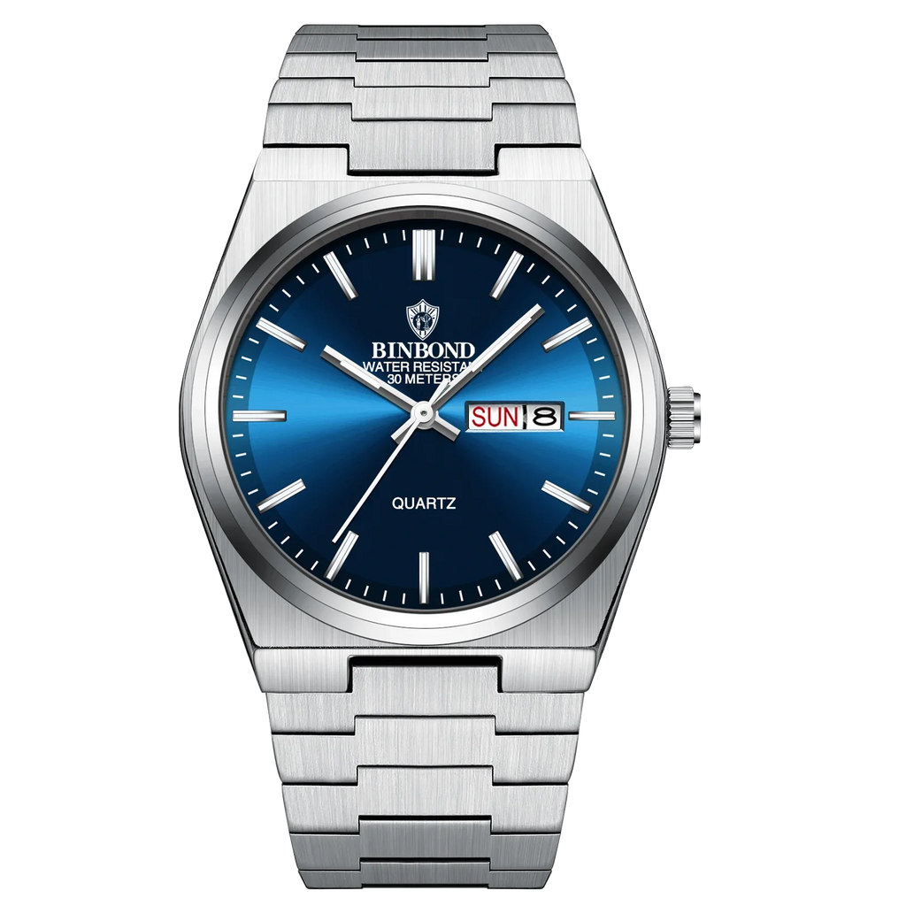 BINBOND Luxury Fashion Man Clock Top Business Waterproof Luminous Date Week Men's Watches Quartz Stainless Steel Men Wristwatch
