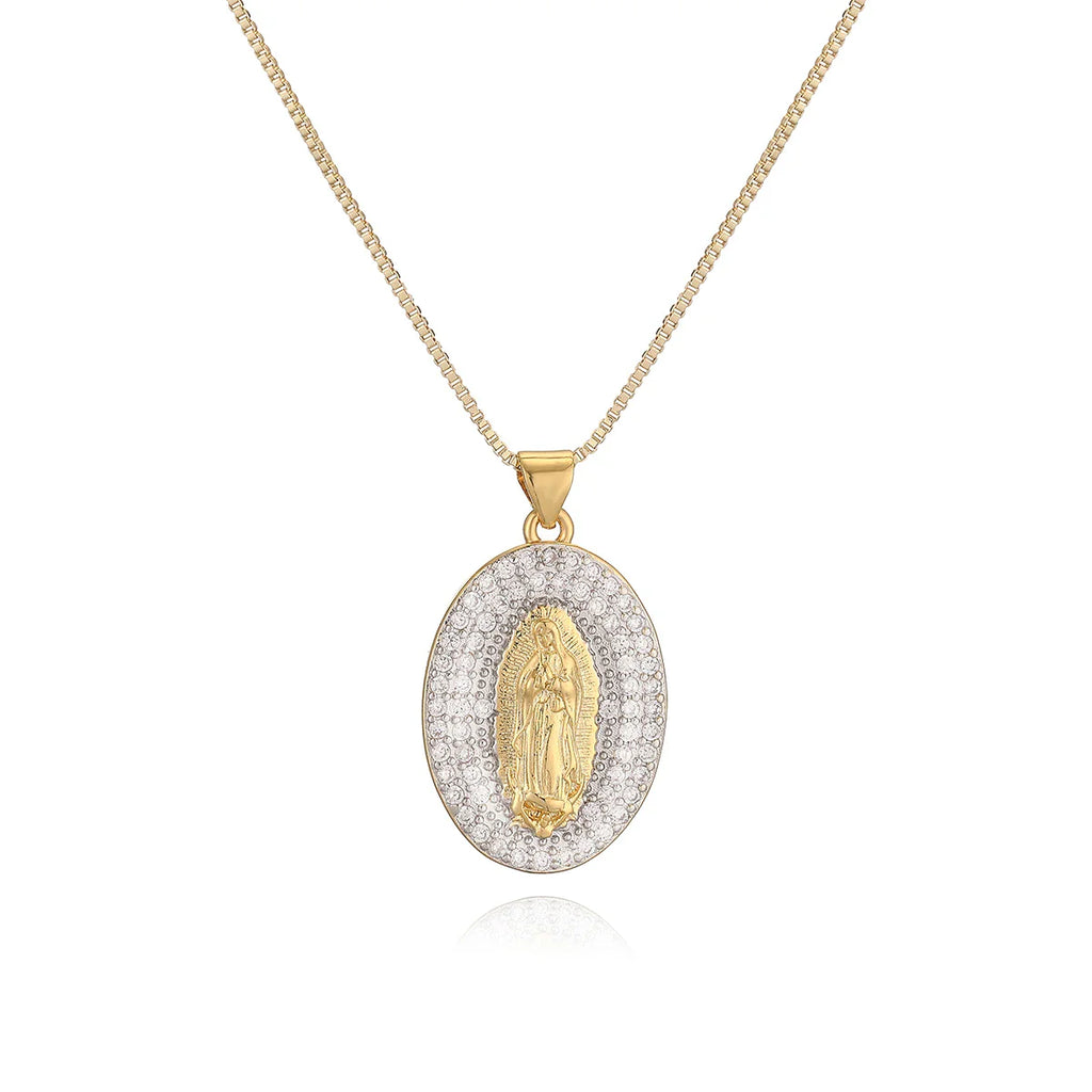 NEWBUY 2025 New Trendy Silver/Gold Mix Color Shiny AAA CZ Inlay Virgin Mary & Priest Pendant Necklaces