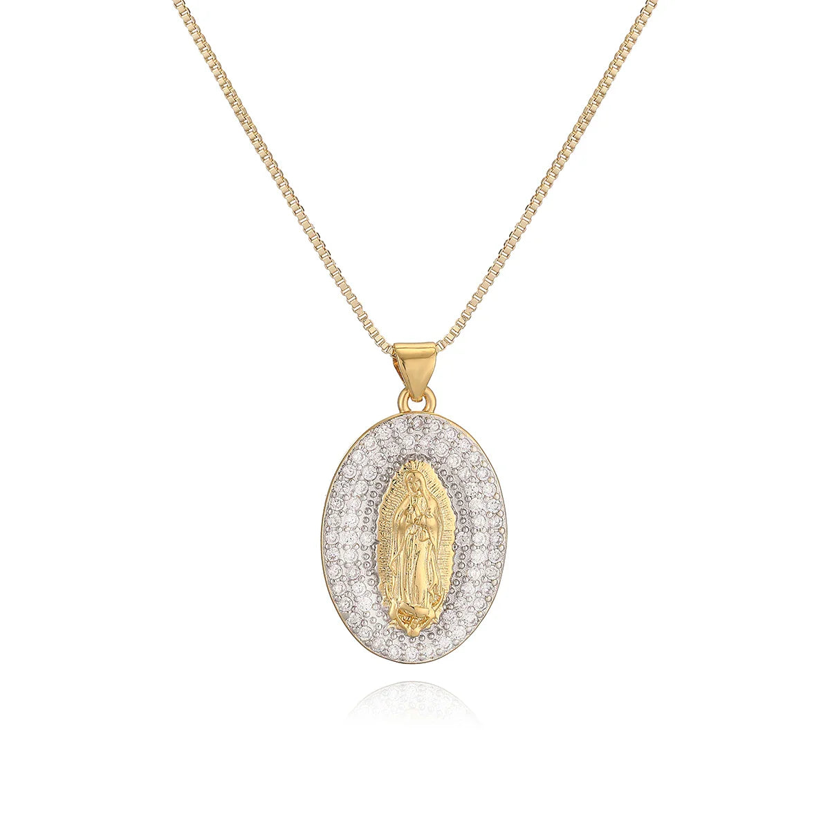 NEWBUY 2025 New Trendy Silver/Gold Mix Color Shiny AAA CZ Inlay Virgin Mary & Priest Pendant Necklaces