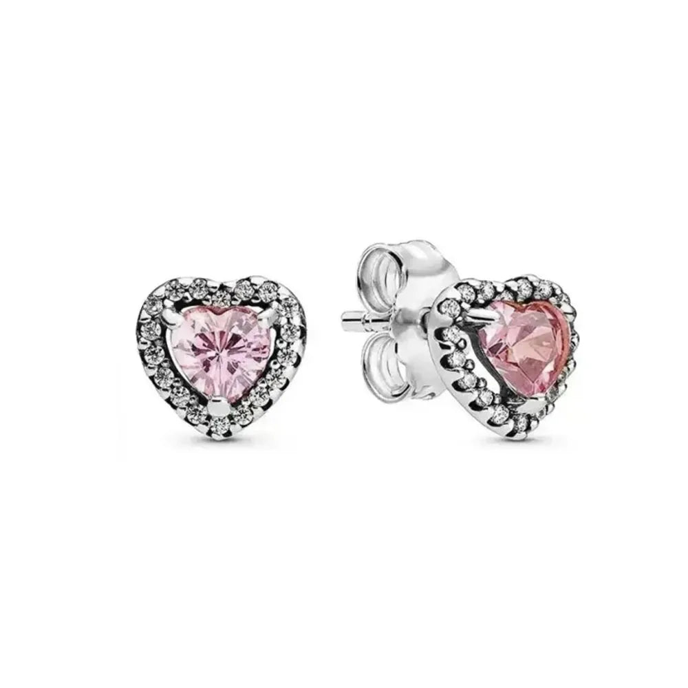 Christmas New 925 Silver Butterfly Blue Heart Red CZ Stud Earrings, Fit Women's Charm Jewelry Gifts Wedding