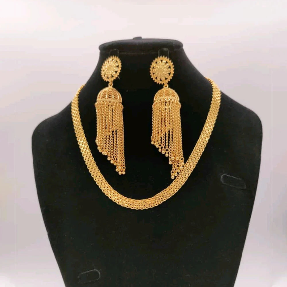 Ethiopia Gold Plated Necklace Chain for Women New Design Bold Earrings 18k Gold Color Lady Elegant Evening Party Jewelry Gift