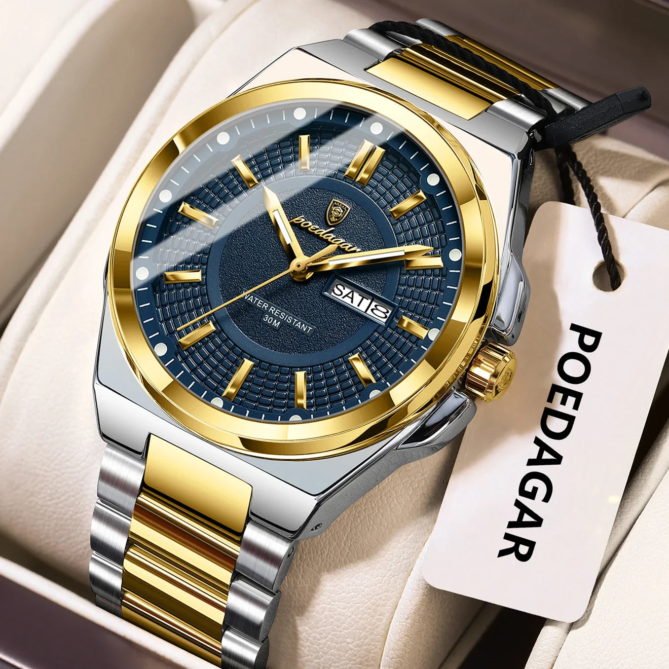 POEDAGAR Top Original Men's Watches Stainless Steel Waterproof Luminous Man Watch Date Week Classic Trendy Quartz Men Wristwatch