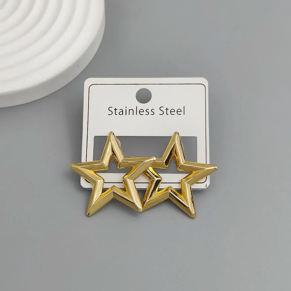 Creative heavy metal pentagonal star leaves stainless steel earrings, waterproof and rusty-free women's earrings, party jewelry
