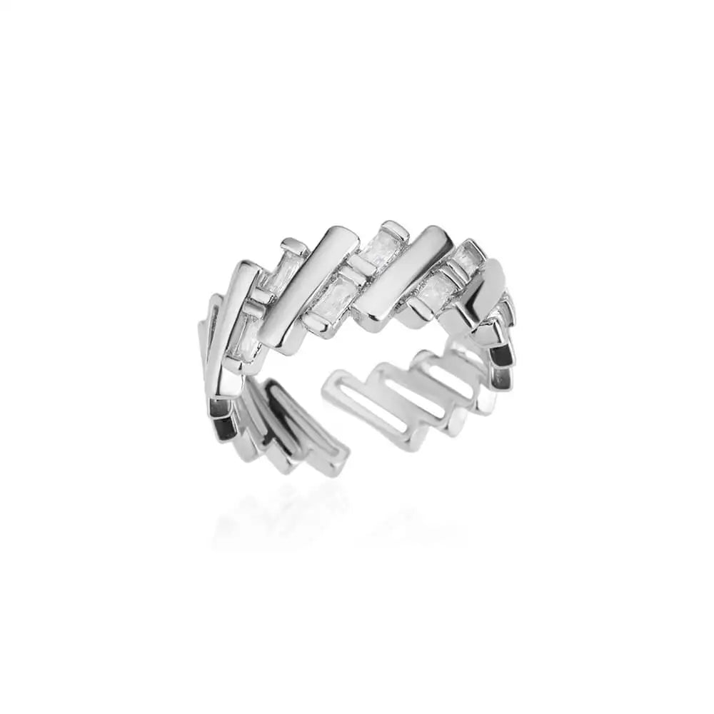 Ladies Flower Open Rings For Women Stainless Steel Cubic Zircon Flower Open Adjustable Ring Jewelry Students Girl Gift