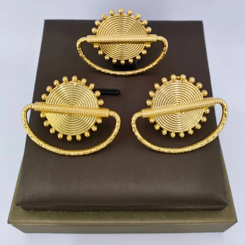 Trend Earrings and Ring Jewelry Set for Women 18k Gold Color Clip Earrings and Finger Ring Bride 2Pcs Set Nigerian Accessories