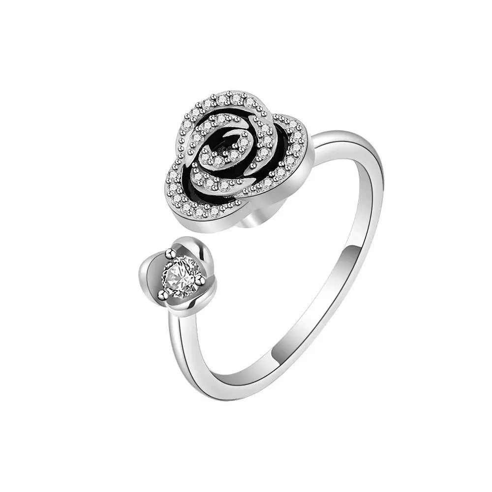 SMJEL Fidget Spinner Ring Anxiety for Women Multiple Crystal Flower Eye Butterfly Animal Ring Rotate Anti Stress Wedding Jewerly