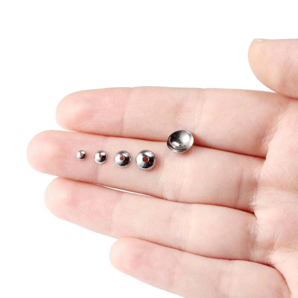 50pcs 3 4 5 6 8mm Stainless Steel Round Bead Caps Spacer Beads End Cap Connectors For DIY Necklace Jewelry Making Accessories