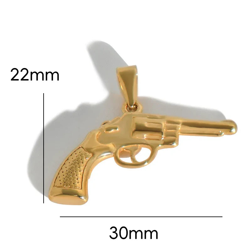 18k Gold Plated 316l Stainless Steel Vintage Pyramid Pharaoh Pistol Barbell Pendant Charm - Unisex Trendy Jewelry