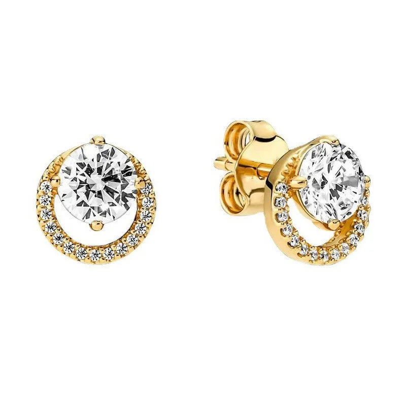 European New Cross Sunflower Gold Color Stud Earrings, Fit Women's Festival Exquisite Charm Jewelry Gifts  925 Silver