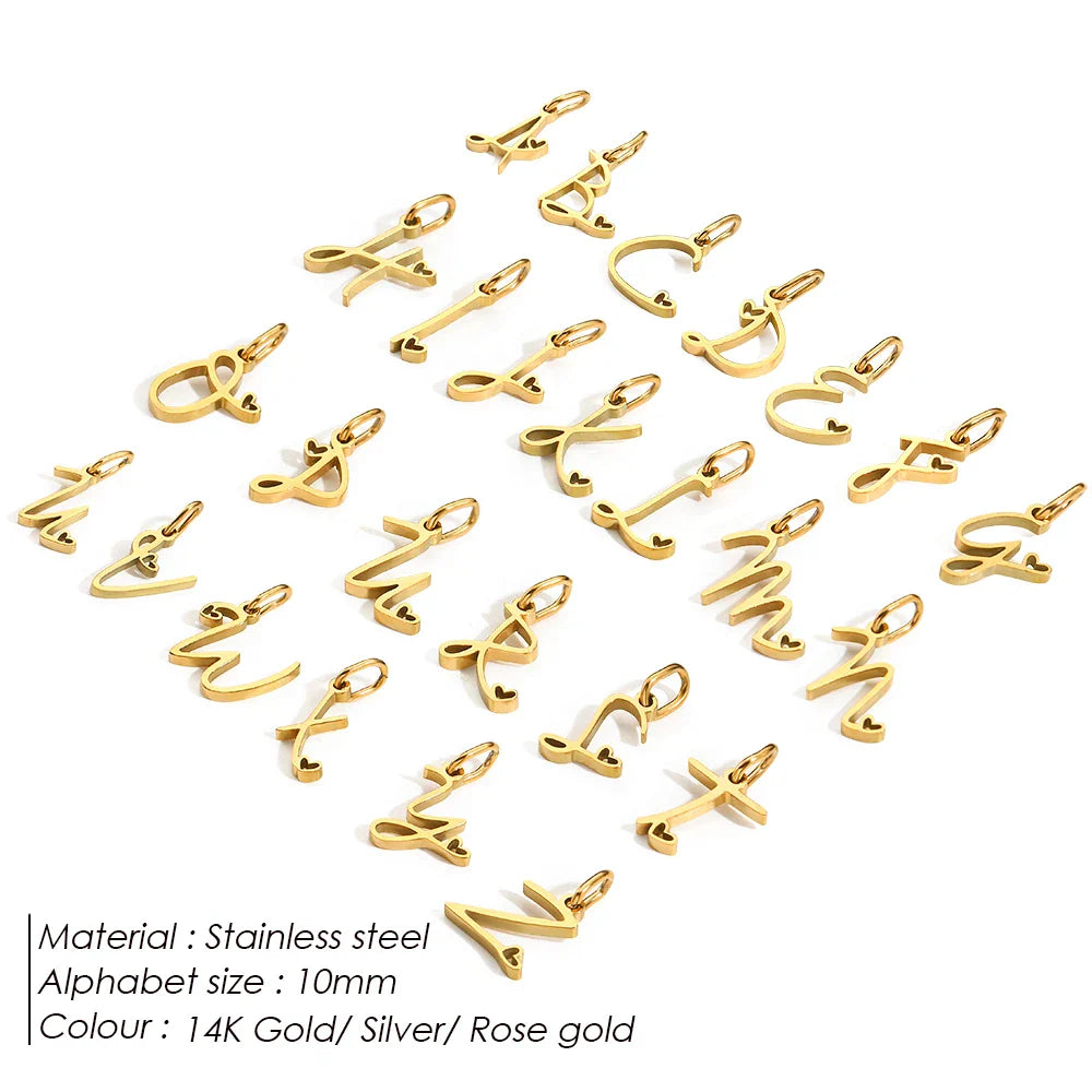 Personalized Stainless Steel Heart Alphabet Pendant DIY Accessories for Necklace Woman Men Jewelry Initials Birthday Gift A-Z