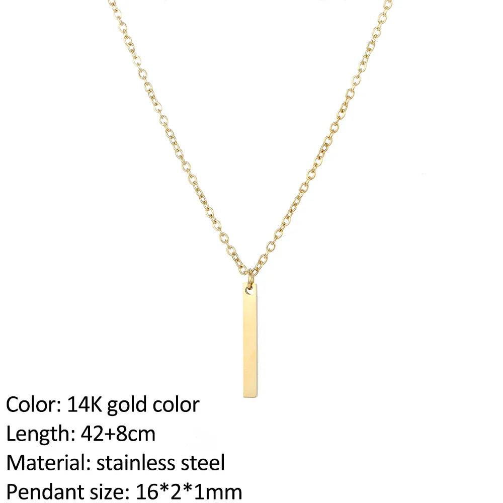 SUNIBI Vertical Bar Pendant Necklaces Stainless Steel Simple Long Lariat Chain Minimalist Dangle Necklace for Women Jewelry Gift