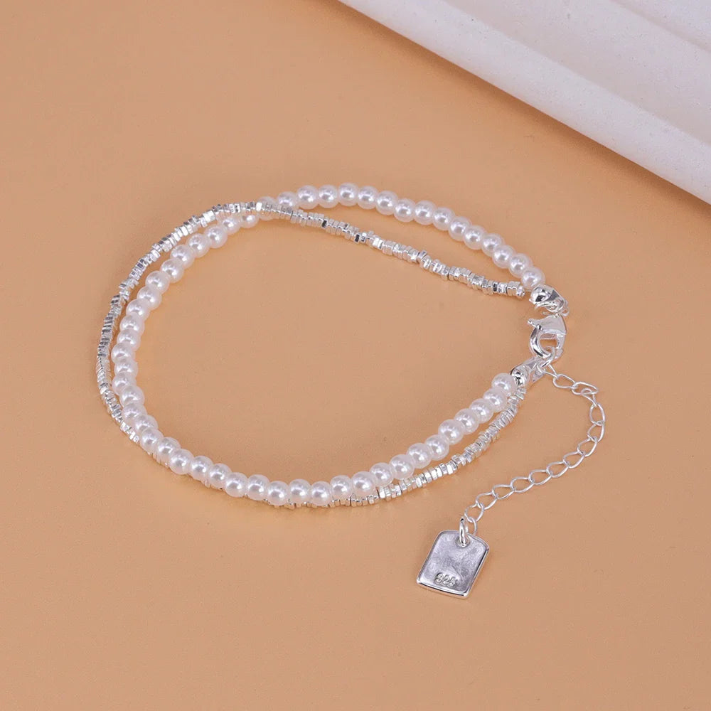VENTFILLE 925 Silver Double Layer Pearl Bracelet for Women Girl Design Bead Korean Jewelry Dropshipping