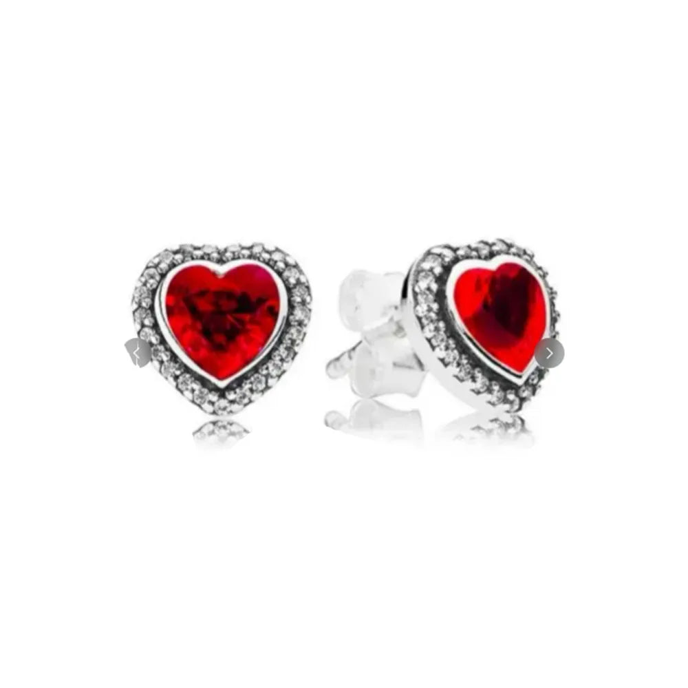 New S925 Silver Heart Stone Stud Earrings Suitable for Valentine's Day, Mother's Day, Anniversary Gift DIY Charm Jewelry