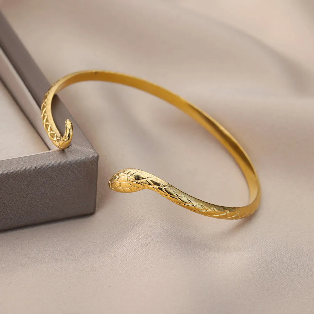 Snake Bangle Bracelet For Women Stainless Steel Opening Gold Plated Opening Bangle Animal Aesthetic Jewelry pulseras mujer