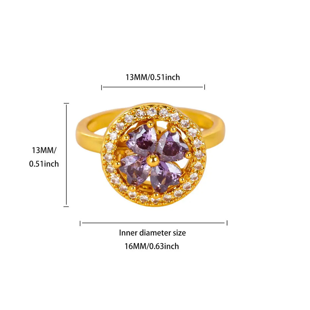 Luxury Zircon Rotable Flower Heart Rings For Women Stainless Steel Gold Color Open Ring 2025 New Fashion Wedding Couple Jewelry
