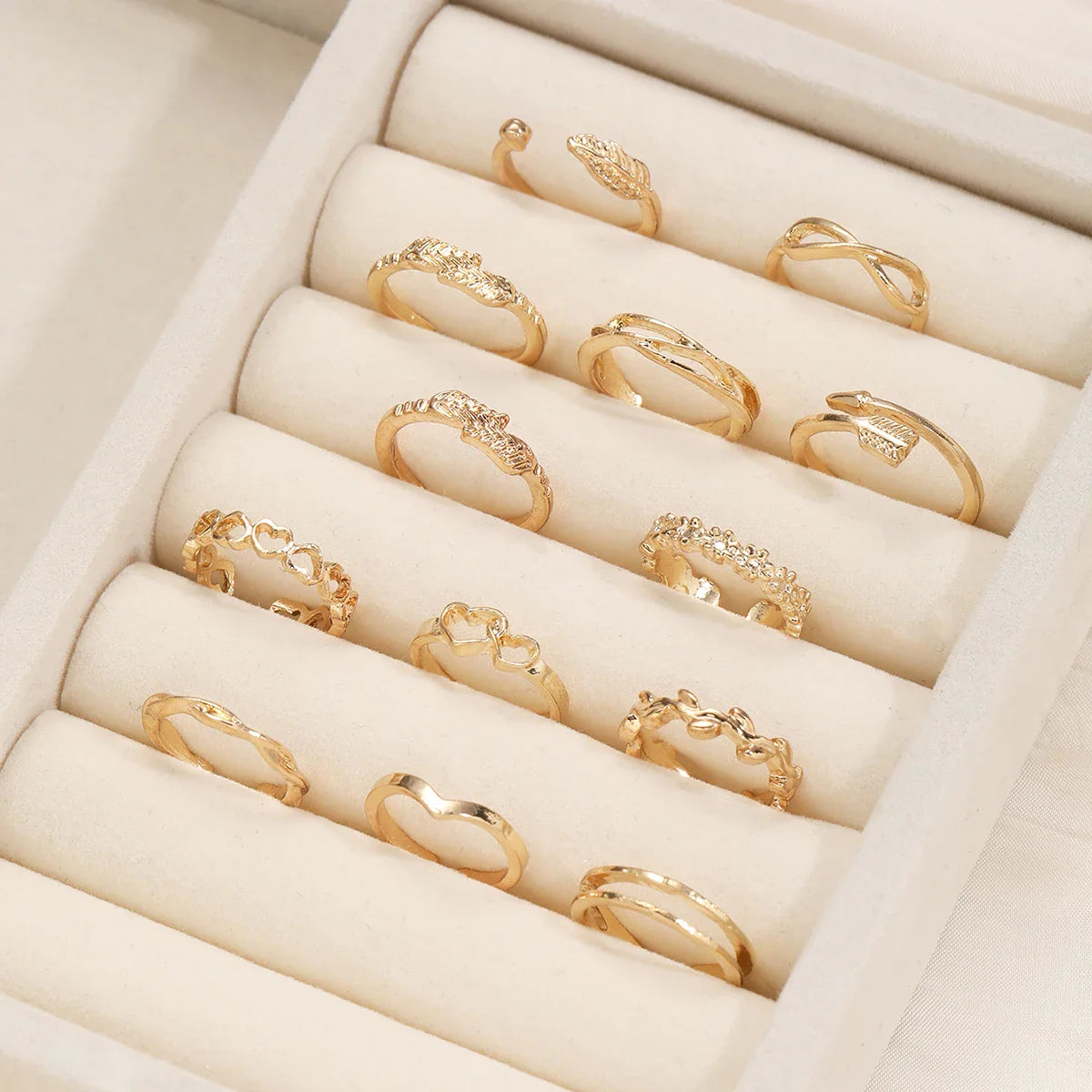 14Pcs/Set Vintage Smooth Open Rings Set for Women Geometric Creative Irregular Gold Color Finger Rings Trendy Daily Jewelry Gift
