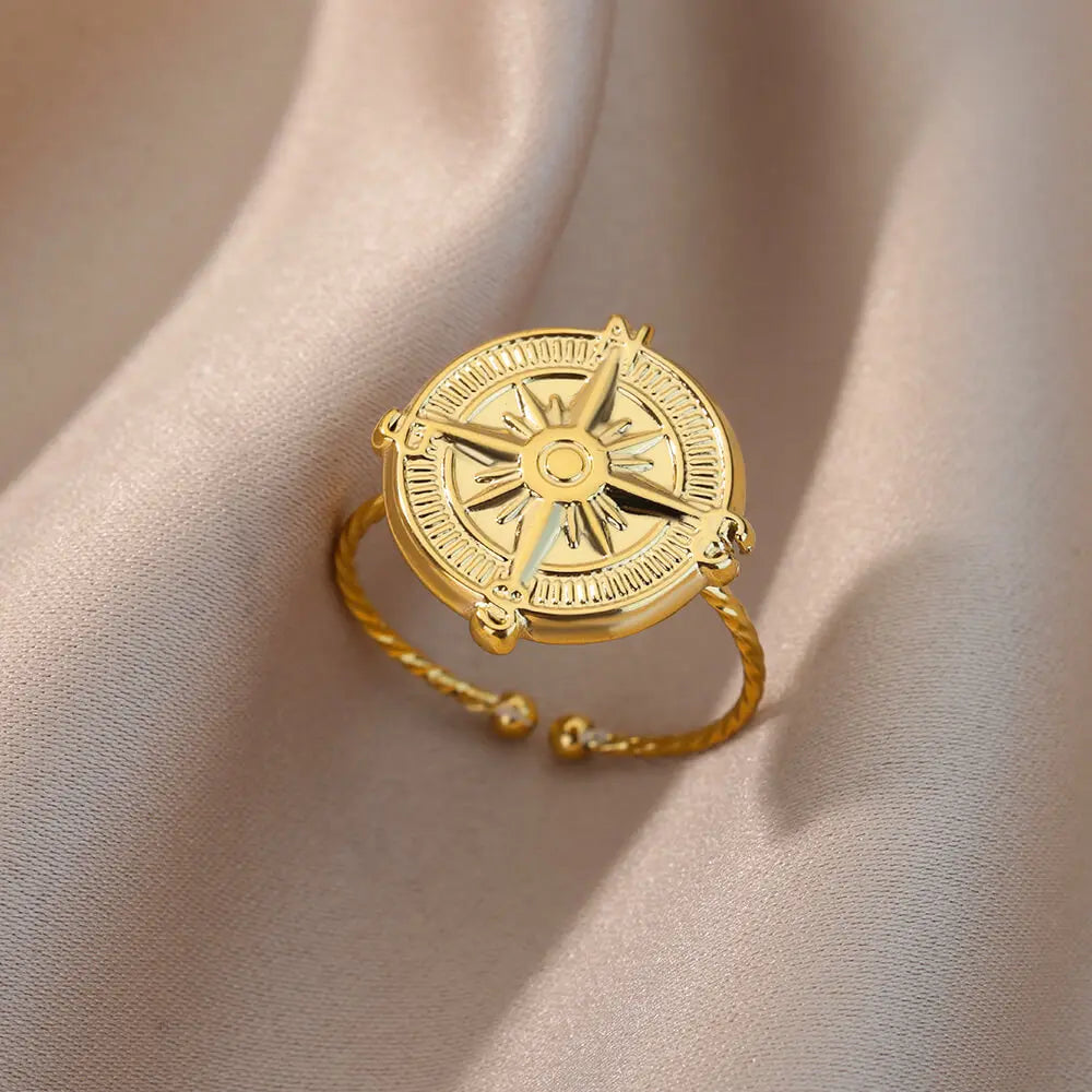 Irregular Hollow Opening Rings For Women Stainless Steel Gold Color Geometric Ring Party Christmas Jewelry Gift Free Shipping
