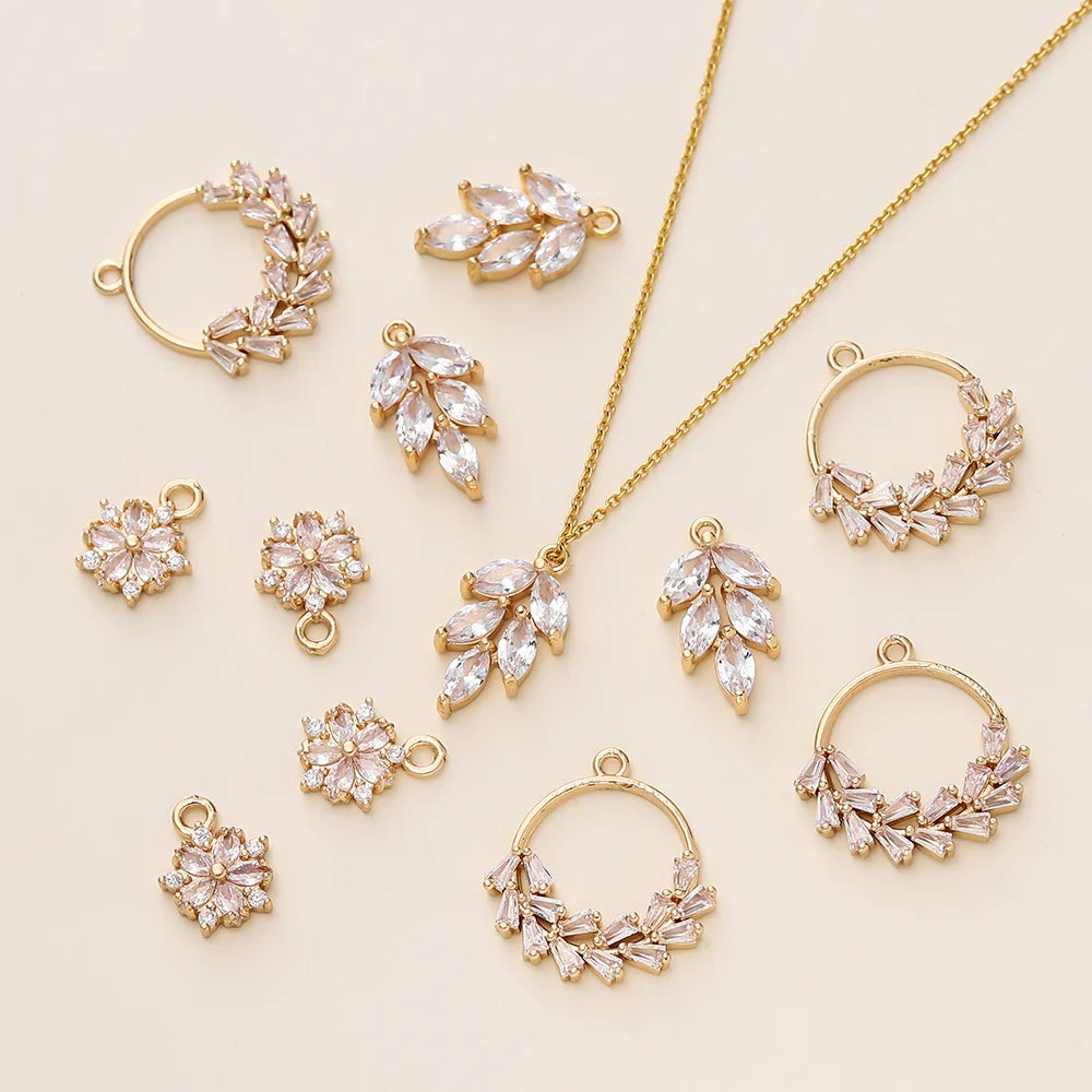 2/4Pcs 18K Gold Color Plated Various Leaves Charms Pendants with Zircon for DIY Necklace Jewelry Making Supplies Accessories