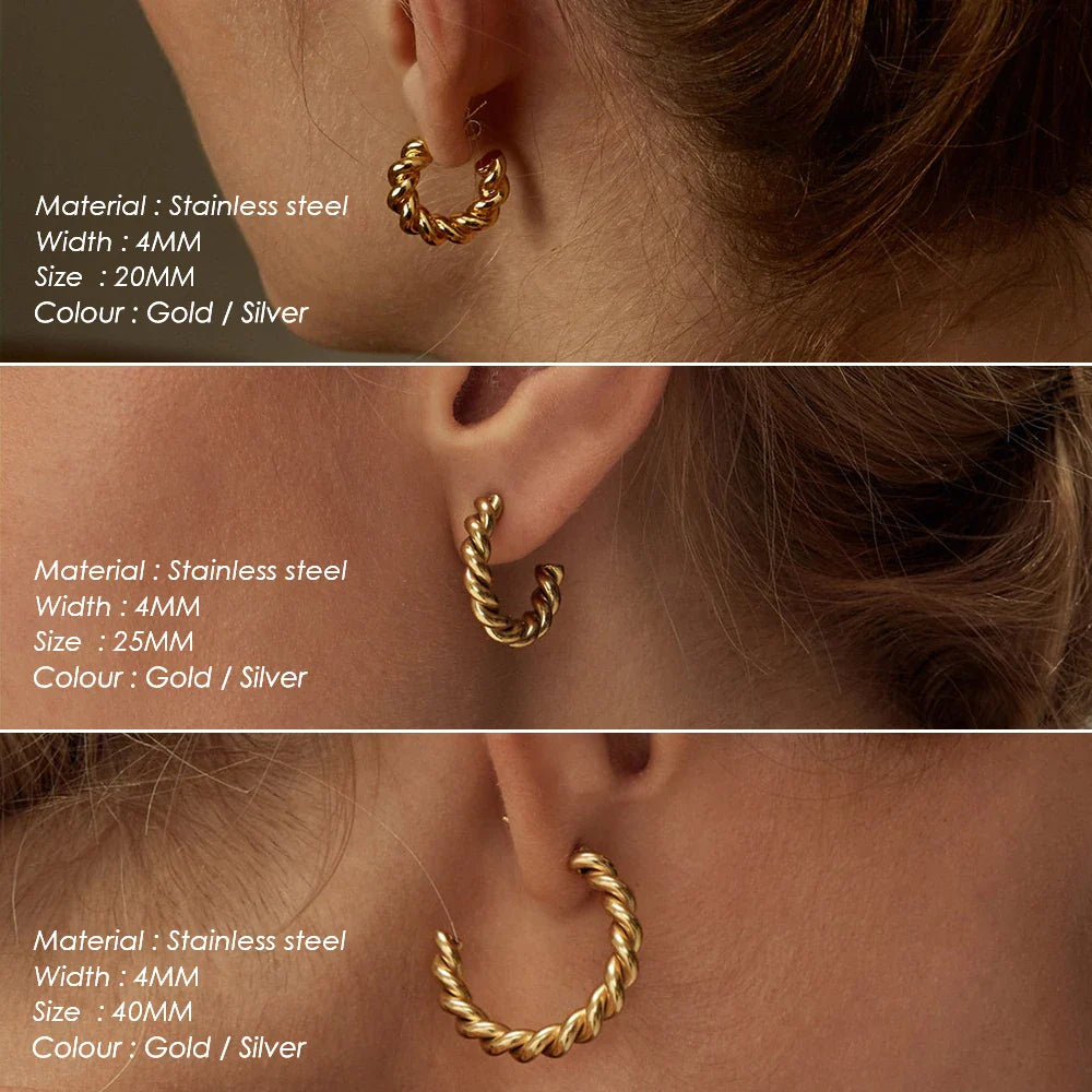 Vintage Stainless Steel Hoop Earrings for Women Spiral Twist Trendy Gold Color Earrings Punk Jewelry Wholesale/Dropshipping