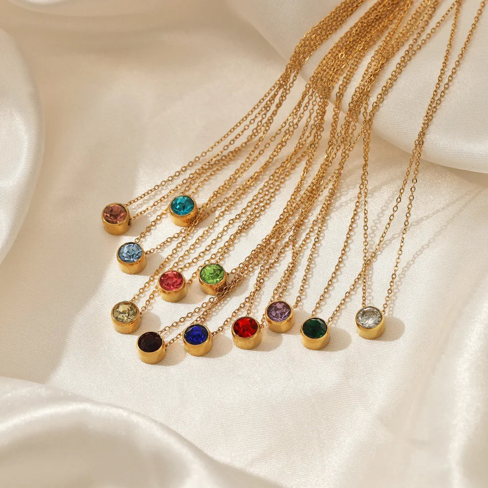 Classic Stainless Steel Necklace Women Designer Luxury Jewelry Gold Color Bride Statement 12 Birthstone Necklace