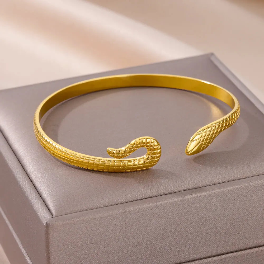 Snake Bangle Bracelet For Women Stainless Steel Opening Gold Plated Opening Bangle Animal Aesthetic Jewelry pulseras mujer
