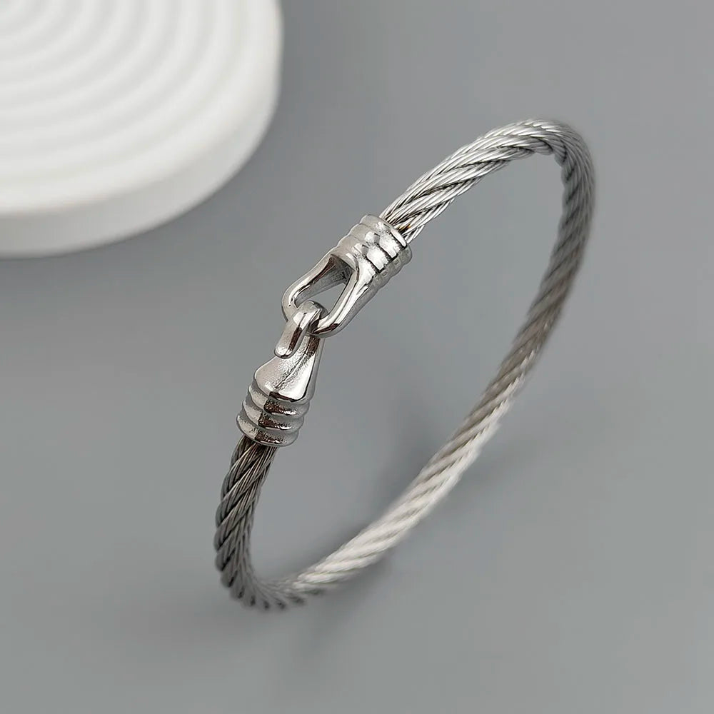 New steel wire button hook gold-plated stainless steel bracelet 18K, high quality waterproof couple bracelet, wife gift