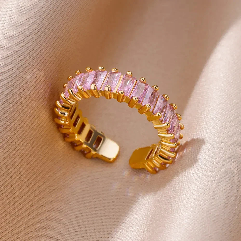 Colored Zircon Rings for Women Gold Color Stainless Steel Adjustable Ring 2024 Trend Wedding Engagement Jewelry anillos mujer