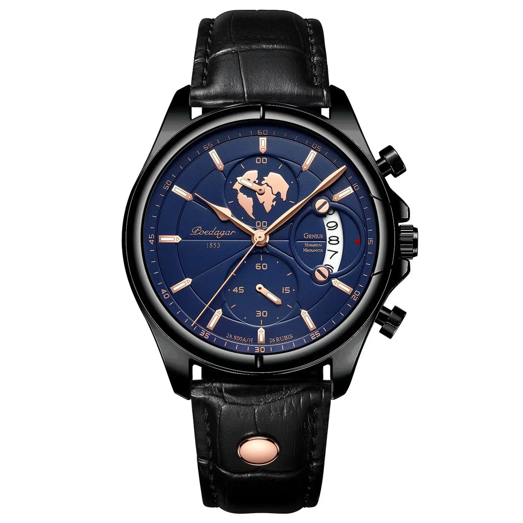 POEDAGAR Luxury Man Wristwatch Chronograph Date Waterproof Leather Men Watch Casual Quartz Men's Watches Sports Male Clock Reloj