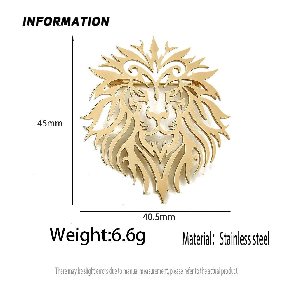 Creative punk style hollow crown lion stainless steel gold-plated 18K brooch, black suit accessories, wedding matching set