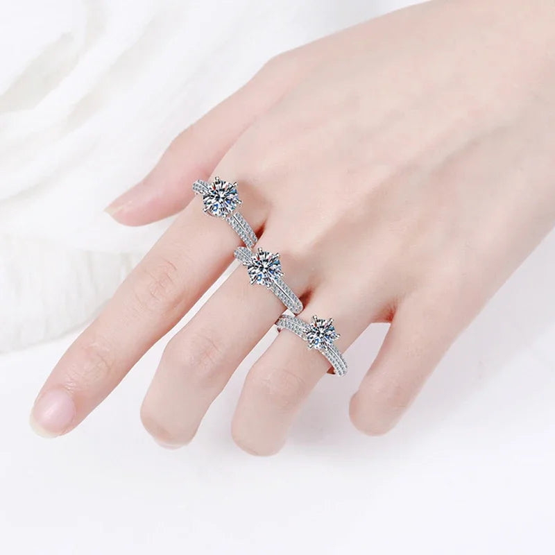 NeeTim 5 Carat Moissanite Wedding Rings For Women 925 Sterling Silver Eternity with White Gold Plated Band Engagement Jewelry